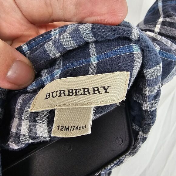 Burberry Baby Toddler Size 12M Navy Plaid Nova Check Button Up - Picture 5 of 6